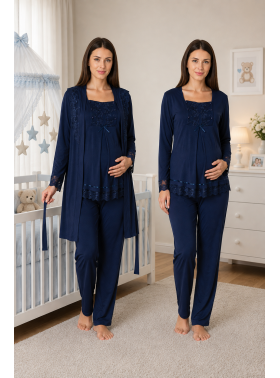 Effortt 3044 LACİVERT Lohusa Hamile Pijama Takım Sabahlık